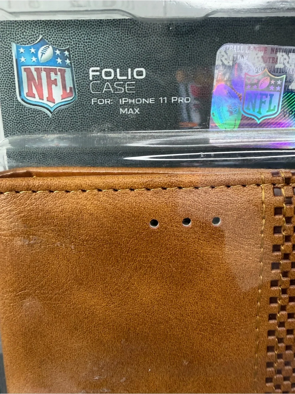 iPhone 11 Pro MAX NFL Brown Folio Phone Case with Tampa Bay Buccaneers Emblem